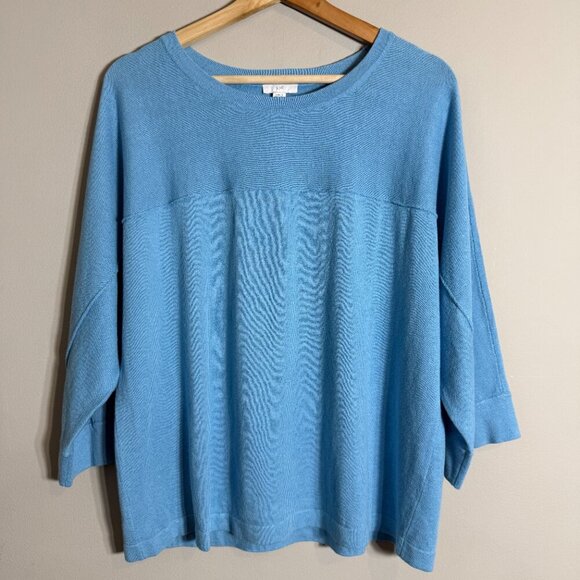 J. Jill Linen 3/4 Sleeve Sweater Pullover Women's Medium Blue Coastal Casual - Picture 4 of 11